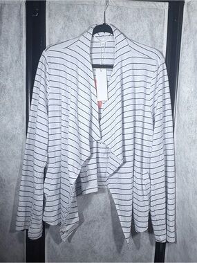 Adyson Parker Women’s 3X Striped Open Front Cardigan Sweater White Black